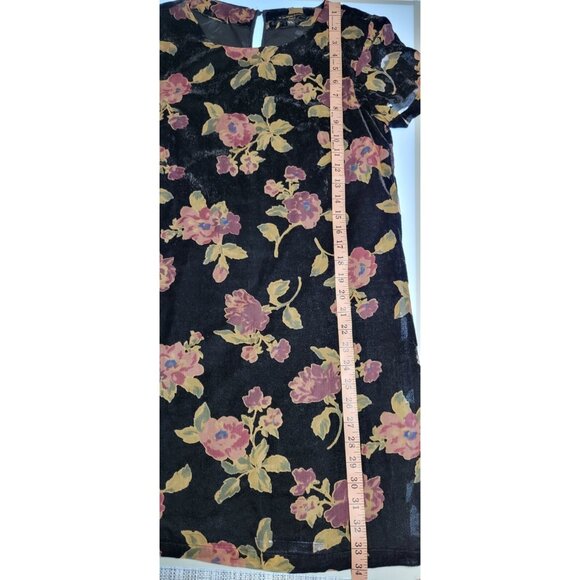 Massimo Fabbro Italy Dress 6 Shift Black Velvet Wine Green Floral Burnout Lined - Picture 12 of 12